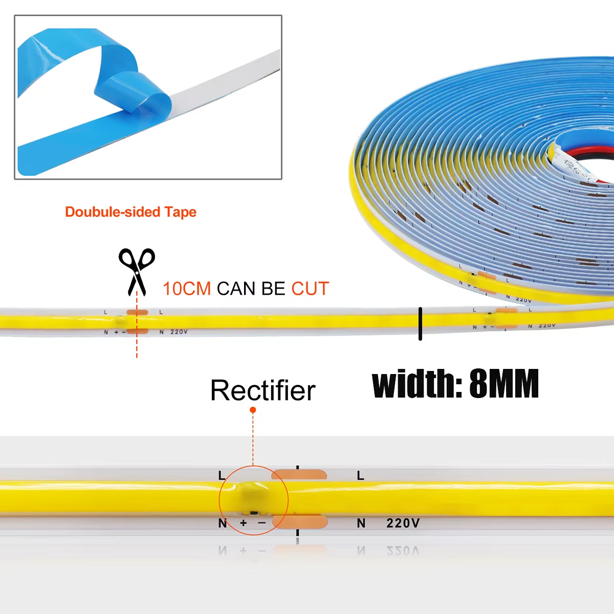 10-Meter AC 220V COB Strip Light