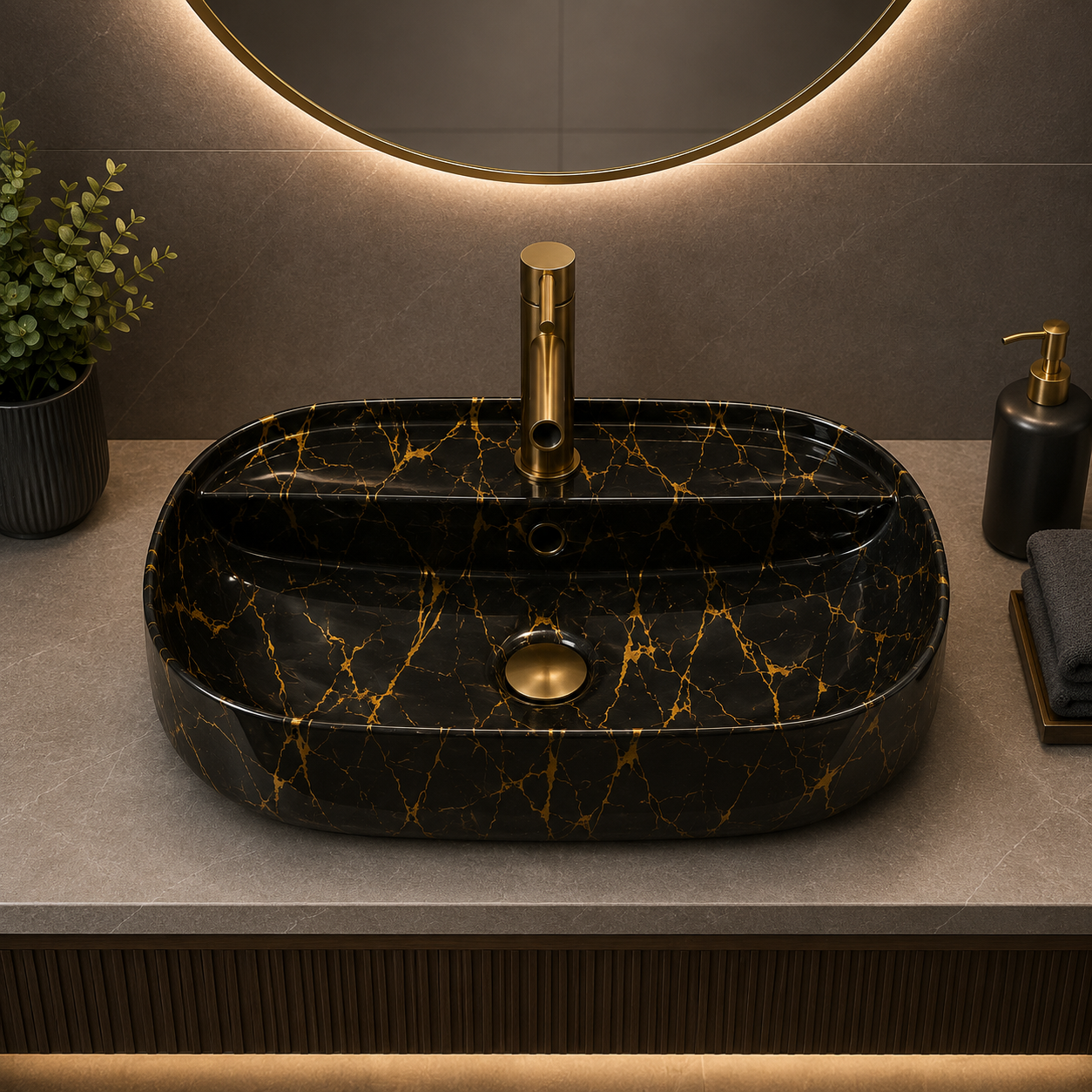 Black and Gold Marble Basin Imported
