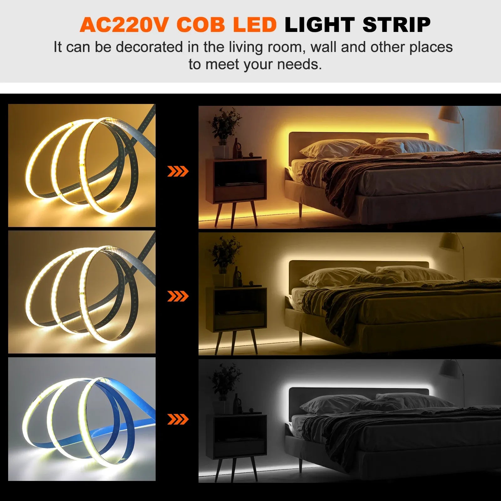 10-Meter AC 220V COB Strip Light