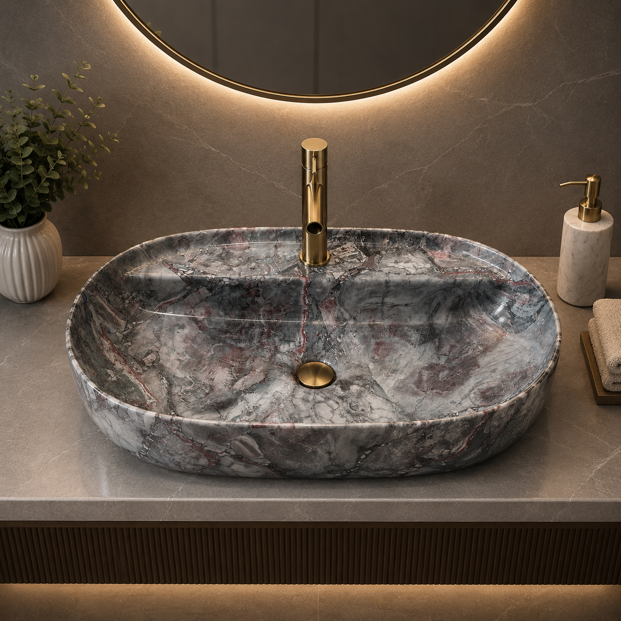 Rustic Jasper Marble Basin Imported