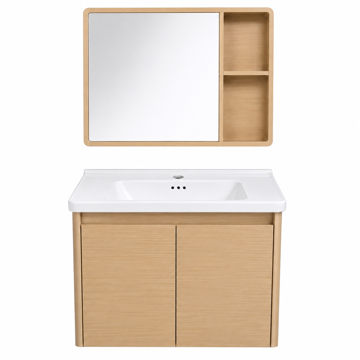 Wahkit Natural Oak Bathroom Vanity with 24-inch countertop, modern design, featuring storage drawers and sleek wood finish.