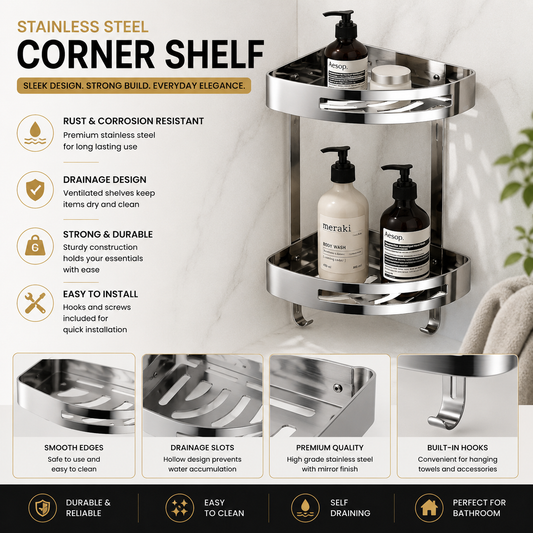 2-Tier Silver Corner Shelf
