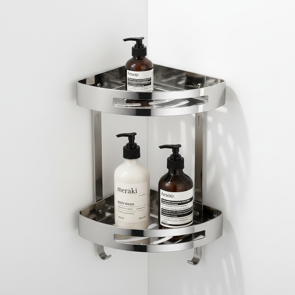2-Tier Silver Corner Shelf