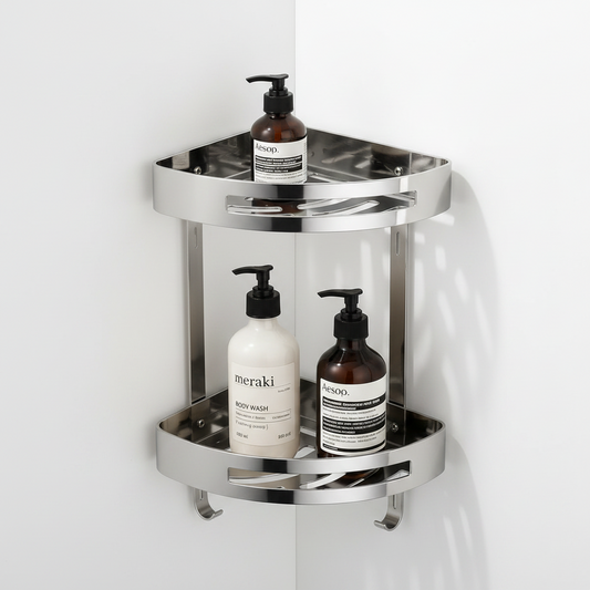2-Tier Silver Corner Shelf