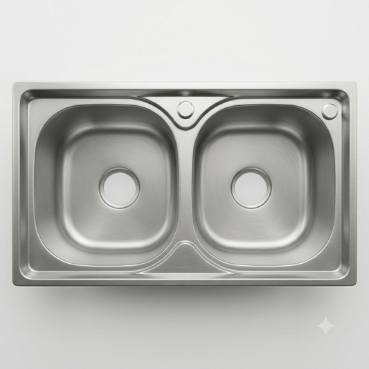 Double bowl kitchen sink by Hijazi Electric and Sanitary featuring stainless steel construction and modern design.