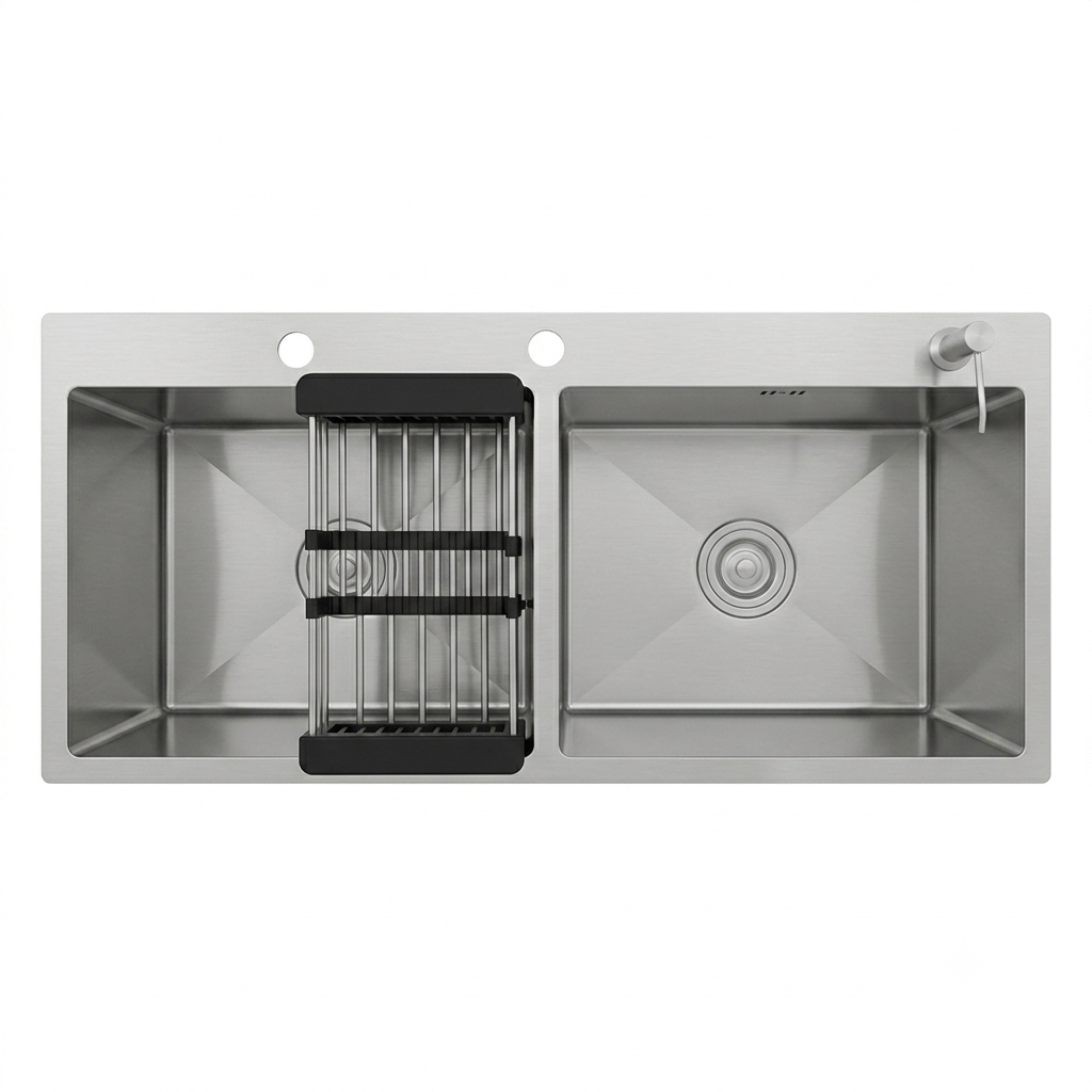 Double Bowl Sink With Dispenser & Basket