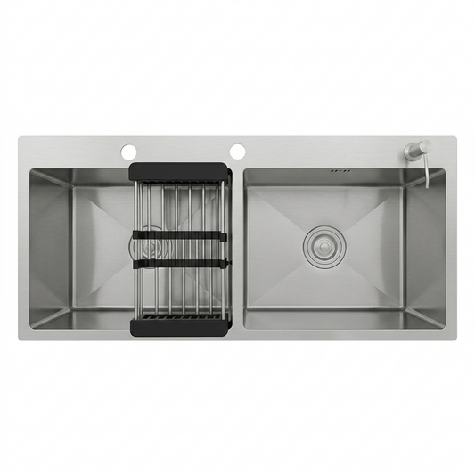 Double Bowl Sink With Dispenser & Basket