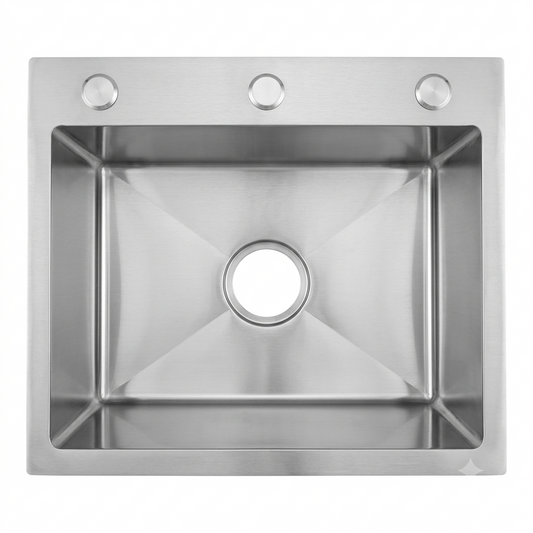 Kitchen single basin sink by Hijazi Electric and Sanitary with a sleek, modern design and stainless steel finish.