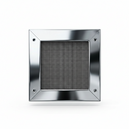Mesh Jali Vent Grill exhaust vent cover from Hijazi Electric and Sanitary, featuring a decorative metal mesh design for ventilation.