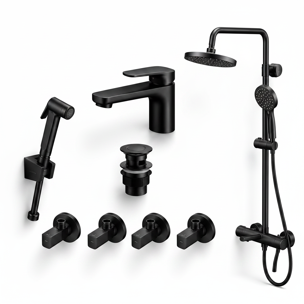 Black metal bathroom set PORTA HD Model 291YA by Ruman Sanitary Fittings, featuring modern design and durable metal construction.