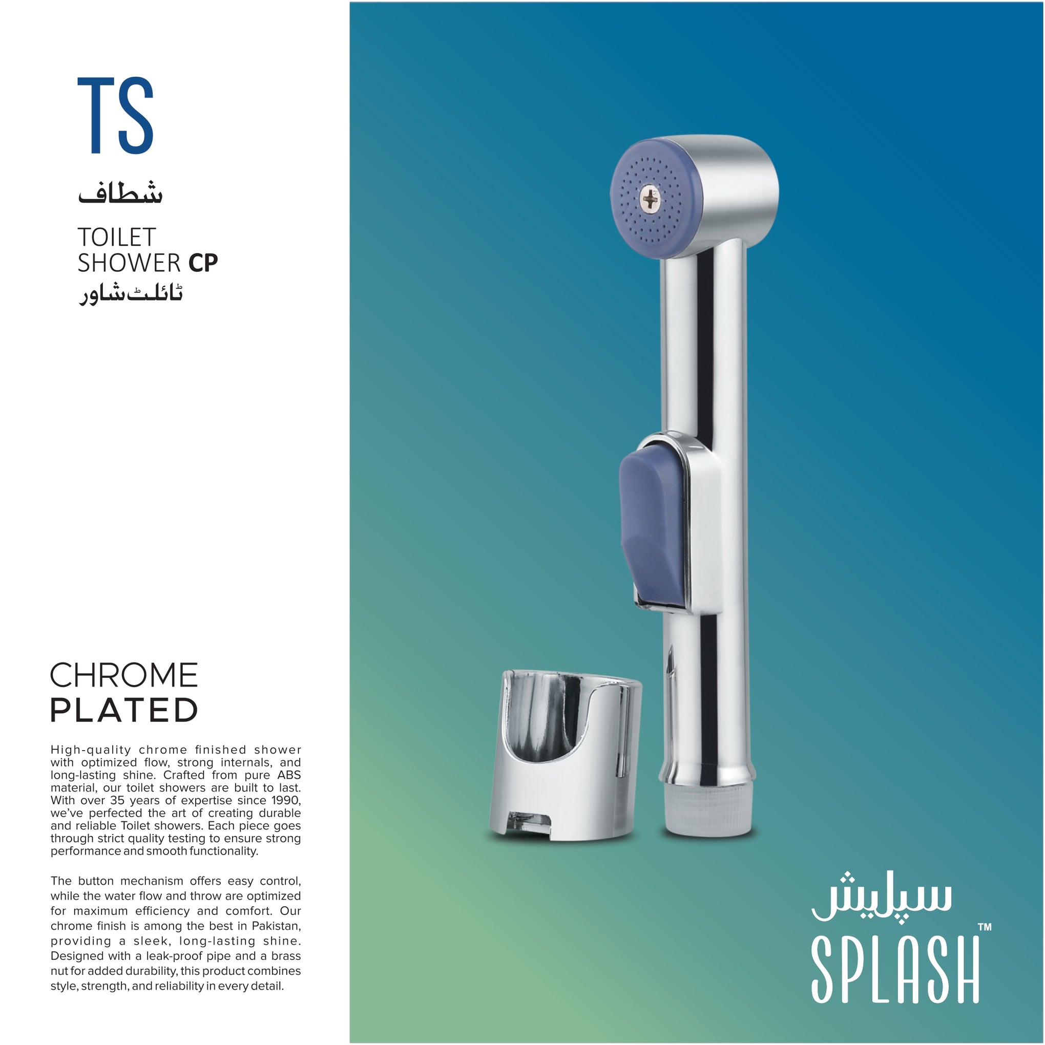 Splash TS Premium Chrome Plated Toilet Shower Head with Wall Bracket - High-Quality ABS Single Bidet Spray