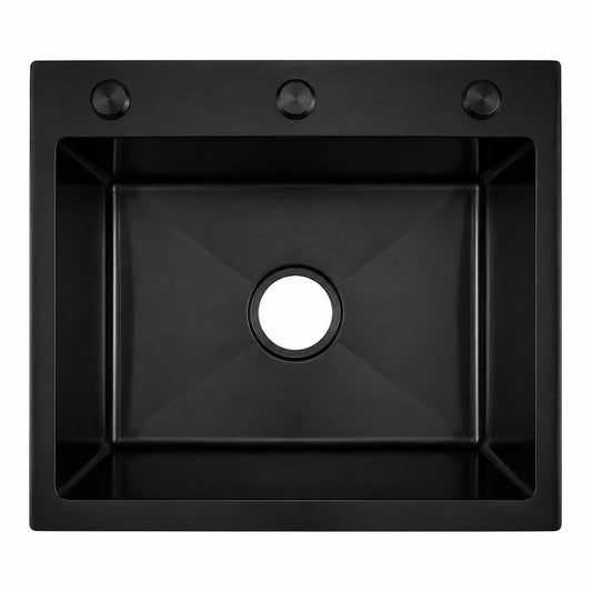 Single Basin Black Stainless Steel Kitchen Sink with Triple Deck Holes and X-Groove Drainage – Brushed Satin Finish | Hijazi Electric and Sanitary