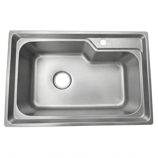 Single Bowl L-Shaped Stainless Steel Kitchen Sink with Brushed Satin Finish and Pre-Drilled Accessory Deck Hole – Corner Topmount Installation | Hijazi Electric and Sanitary