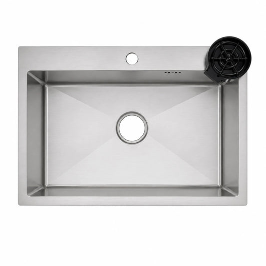 Single Bowl Stainless Steel Kitchen Sink with Built-In High-Pressure Glass Rinser and X-Channel Drainage – Brushed Satin Finish | Hijazi Electric and Sanitary