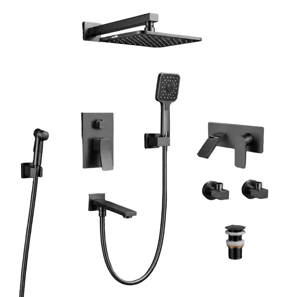 Concealed shower set in gun metal finish from PORTA HD 835 by Ruman Sanitary Fittings, featuring modern bathroom fixtures.